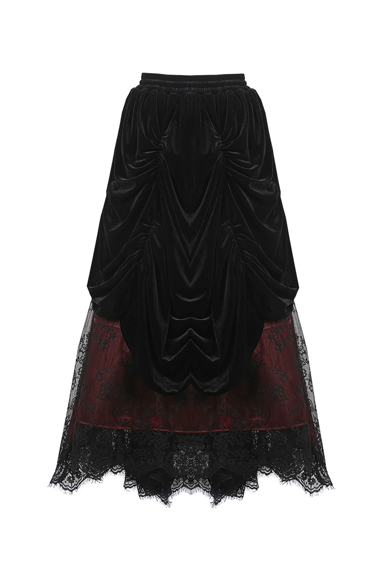 Falda Maxi Gótica de Terciopelo y Encaje Rojo con Negro - KW133 - Imagen 3