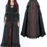 Falda Maxi Cortesana de Encaje Carmesí y Negro - KW429RD