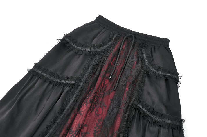 Falda Maxi Cortesana de Encaje Carmesí y Negro - KW429RD - Imagen 6