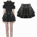 Minifalda Dark Punk con Bolsillos y Volantes de Encaje - KW444